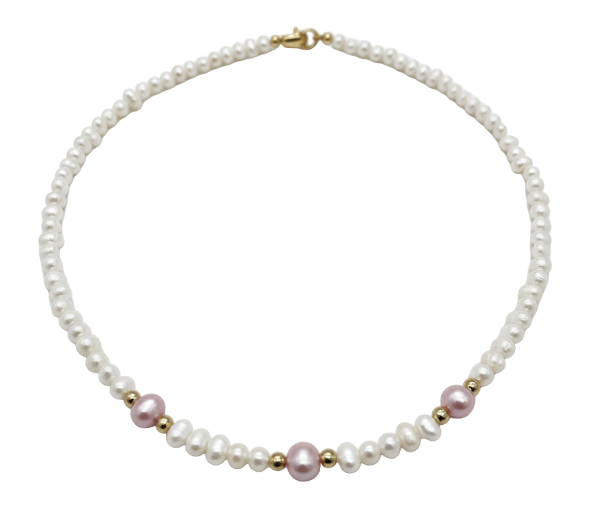 Mini Freshwater Pearl Necklace with Pink Pearls-