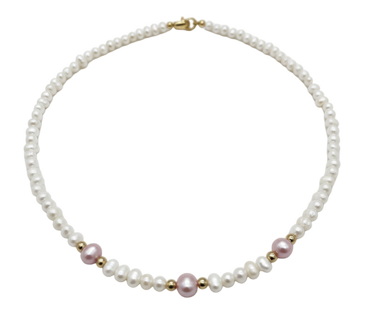 Mini Freshwater Pearl Necklace with Pink Pearls-