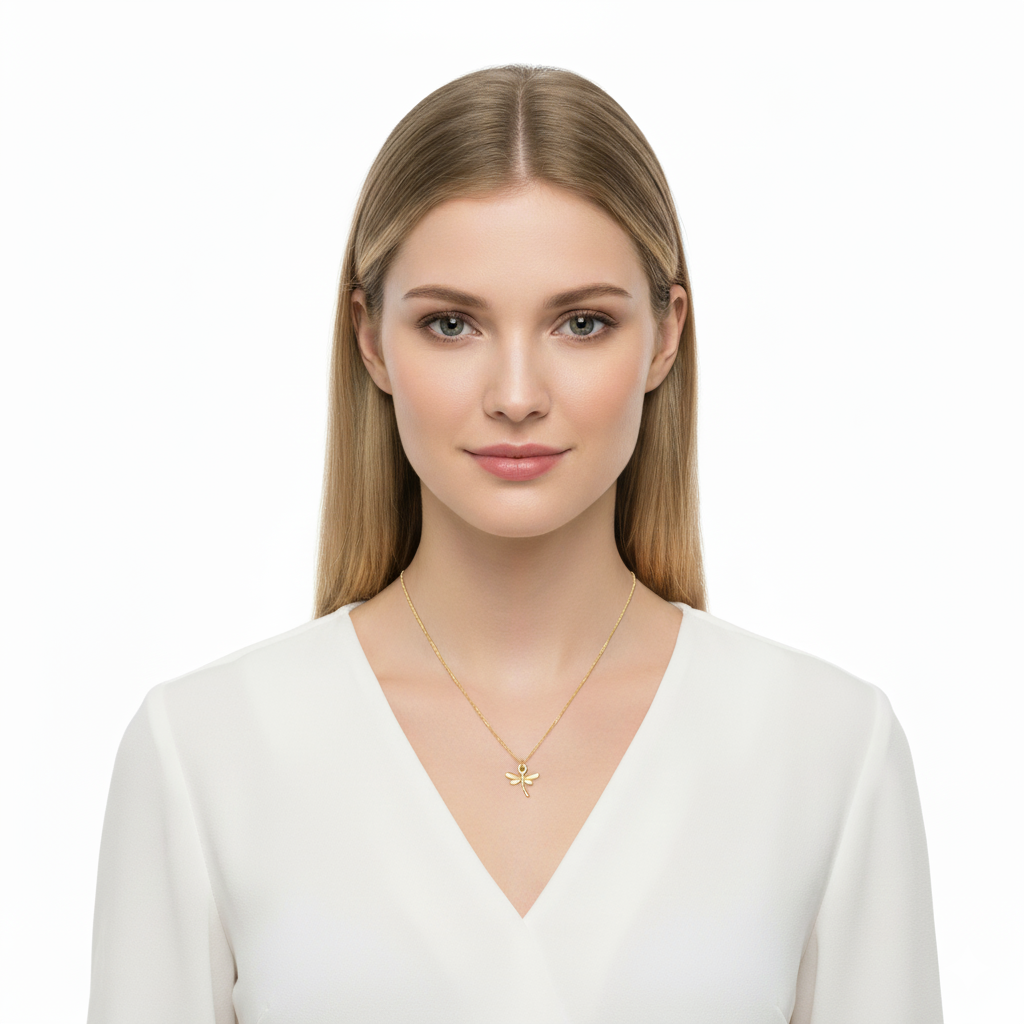 Dragonfly Pendant Necklace Gold Plated 22k