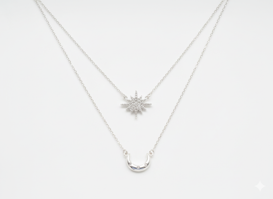 Sterling Silver 925 Star & Noon Necklace with Mini Zircons