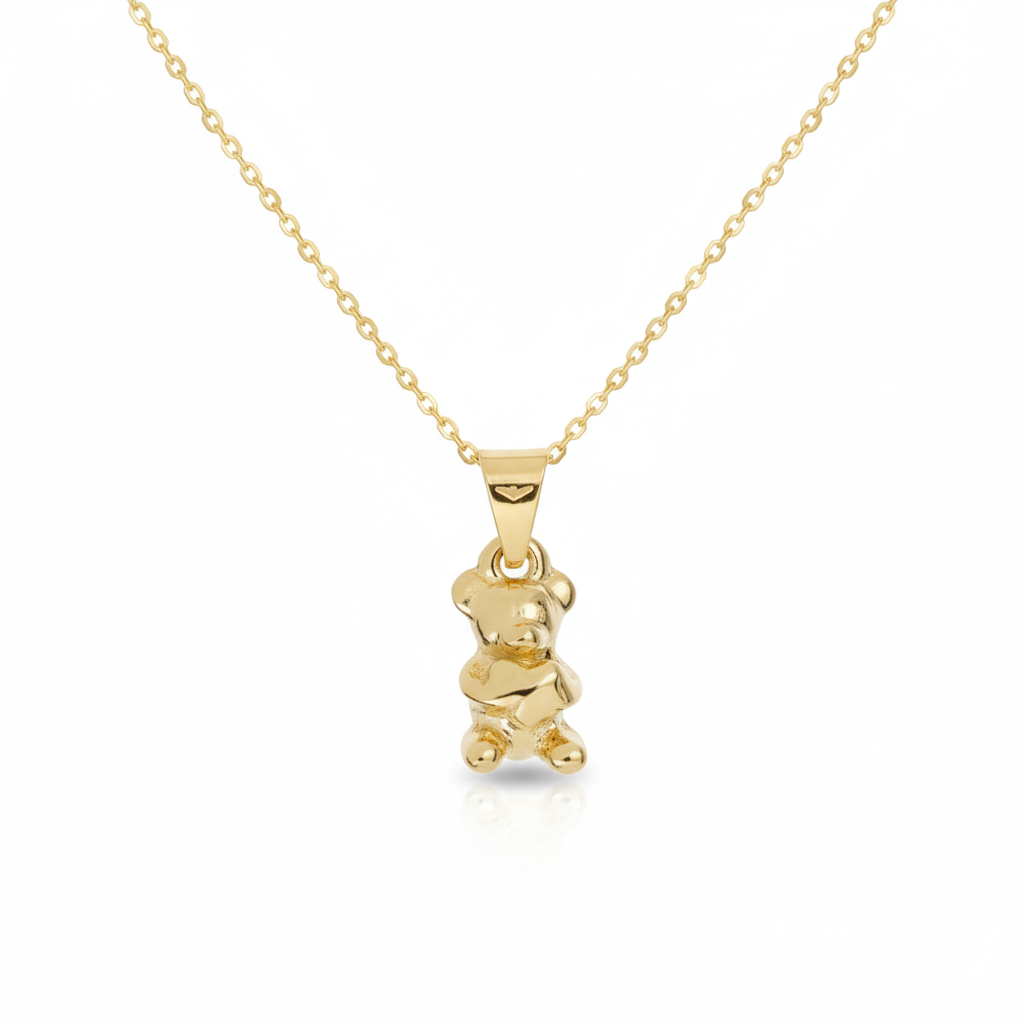 Bear with Heart Necklace| 22k Gold Plated