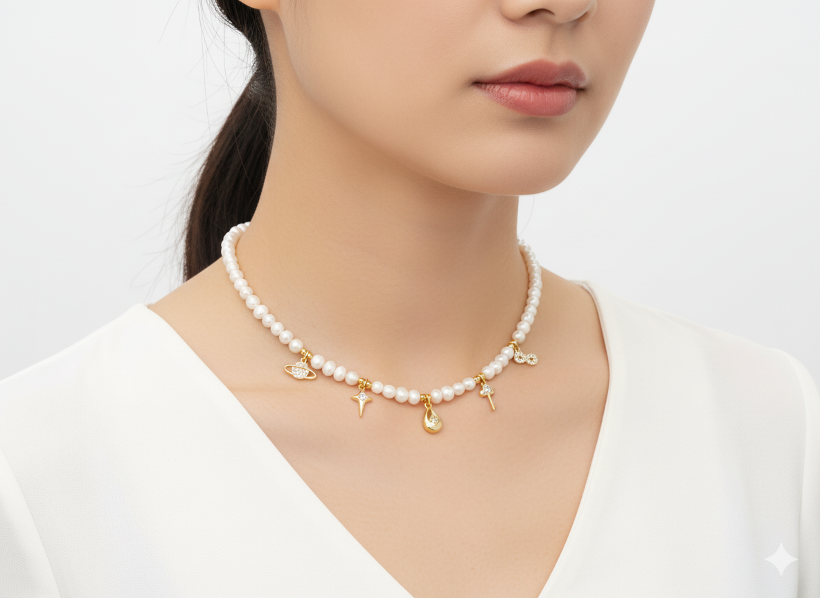 Freshwater Pearl Necklace with Charms