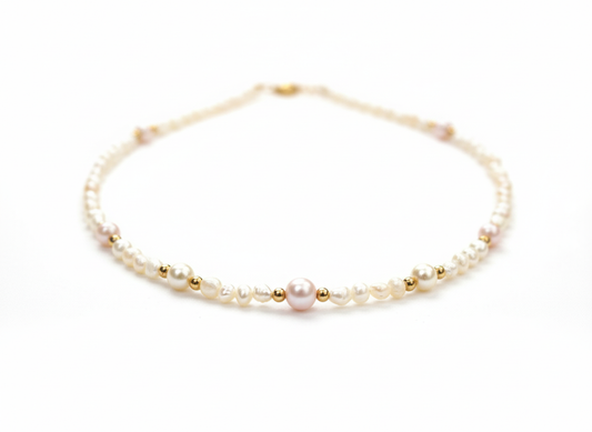 Mini Freshwater Pearl Necklace with Pink Pearls-