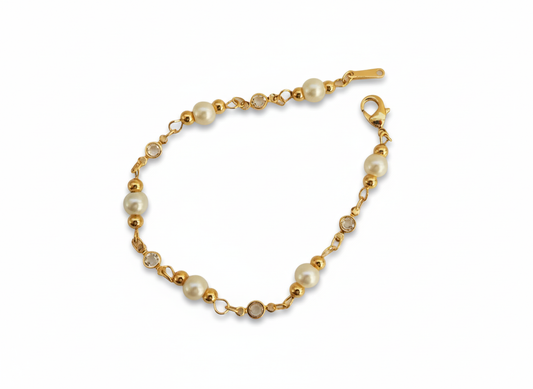 Pearl & Zirconia Bracelet in Gold Plated 18k