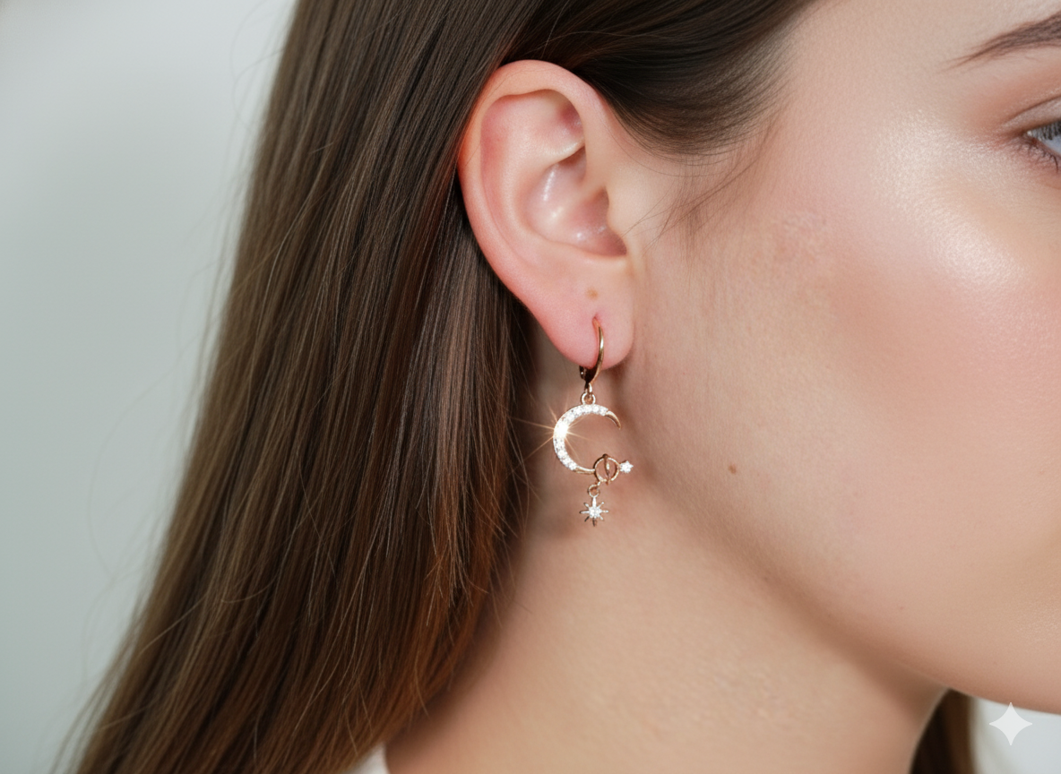 Huggies Rose Sterling Silver 925 with Noon and Star Design & Zircon