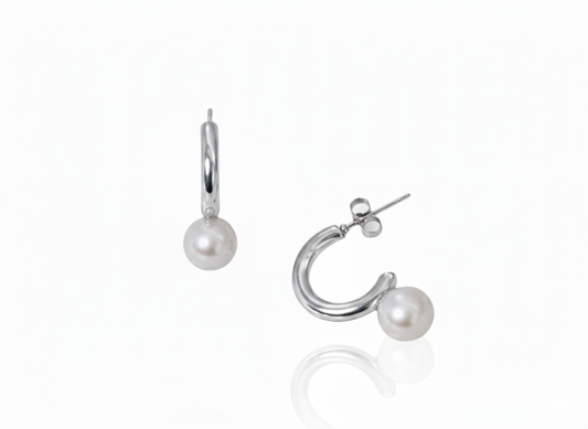 Silver Plated Hoops with Pearl