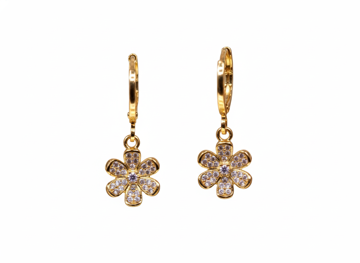 18k Gold Plated Huggies Earrings with Flower