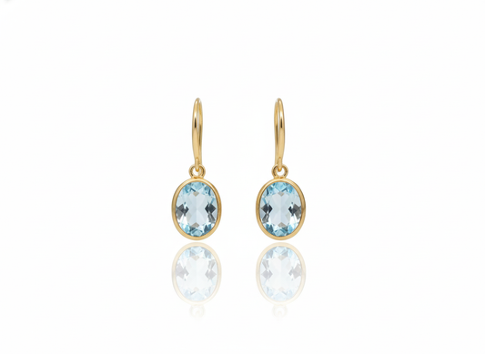 Longer Earrings with Blue Stone and White Zircons - Sterling Silver 925