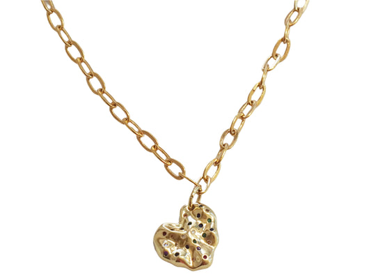 Heart Necklace with Colored Zircons Gold Plated 18k