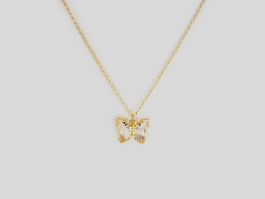 Gold plated necklace 18k. Beautiful handmade necklace with crystal and gold butterfly pendant by Xatli. Gold plated necklace Canada. 18k gold plated chain. Affordable jewelry for every occasion.