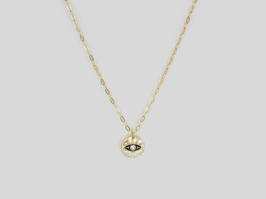 Gold plated necklace 18k. Beautiful handmade necklace with gold evil eye pendant with zircons by Xatli. Gold plated necklace Canada. 18k gold plated chain. Affordable jewelry for every occasion.