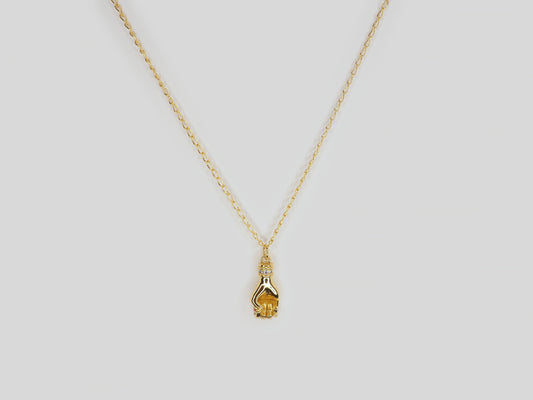 Gold plated necklace 18k. Beautiful handmade necklace with gold plated hand pendant with zircons by Xatli. Gold plated necklace Canada. 18k gold plated chain. Affordable jewelry for every occasion.