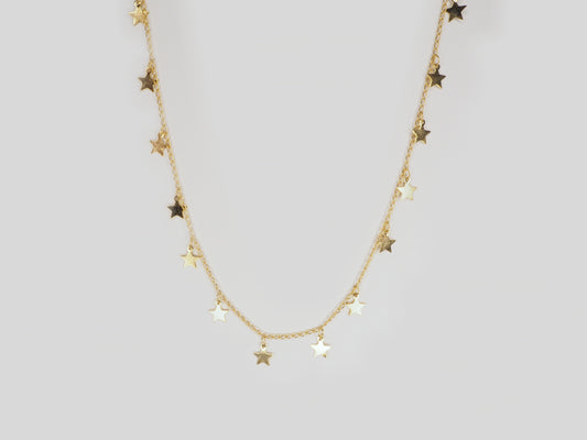 Stars gold plated necklace 18k. Beautiful handmade necklace. Gold plated chain necklace with stars by Xatli. Gold plated necklace Canada. 18k gold plated chain.