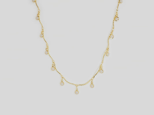 Gold plated necklace 18k. Beautiful handmade necklace with white stones by Xatli. Gold plated necklace Canada. 18k gold plated chain. Affordable jewelry for every occasion.