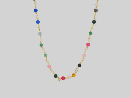 Beautiful gold plated necklace with Agatha stones with different colors. This is handmade necklace by Xatli. Gold plated necklace Canada. 10k gold plated chain.