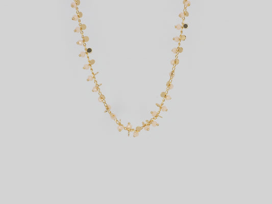 Small stones and  small coins like elements. Made Gold Plated 18k. Beautiful handmade necklace. Gold plated chain necklace by Xatli. Gold plated necklace Canada. 18k gold plated chain. Affordable jewelry for every occasion.