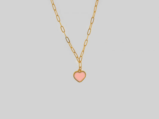 Pink Heart gold pendant. Gold Plated 18k Necklace Beautiful handmade necklace. Gold plated chain necklace with pink heart pendant in gold by Xatli. Gold plated necklace Canada. 18k gold plated chain. Affordable jewelry for every occasion.