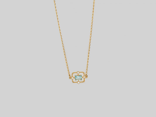 Square pendant in gold plated 18k with blue and white zricons. Chain Made Gold Plated 18k Beautiful handmade necklace. Gold plated chain necklace with blue zircon pendant by Xatli. Gold plated necklace Canada. 18k gold plated chain. Affordable jewelry for every occasion.