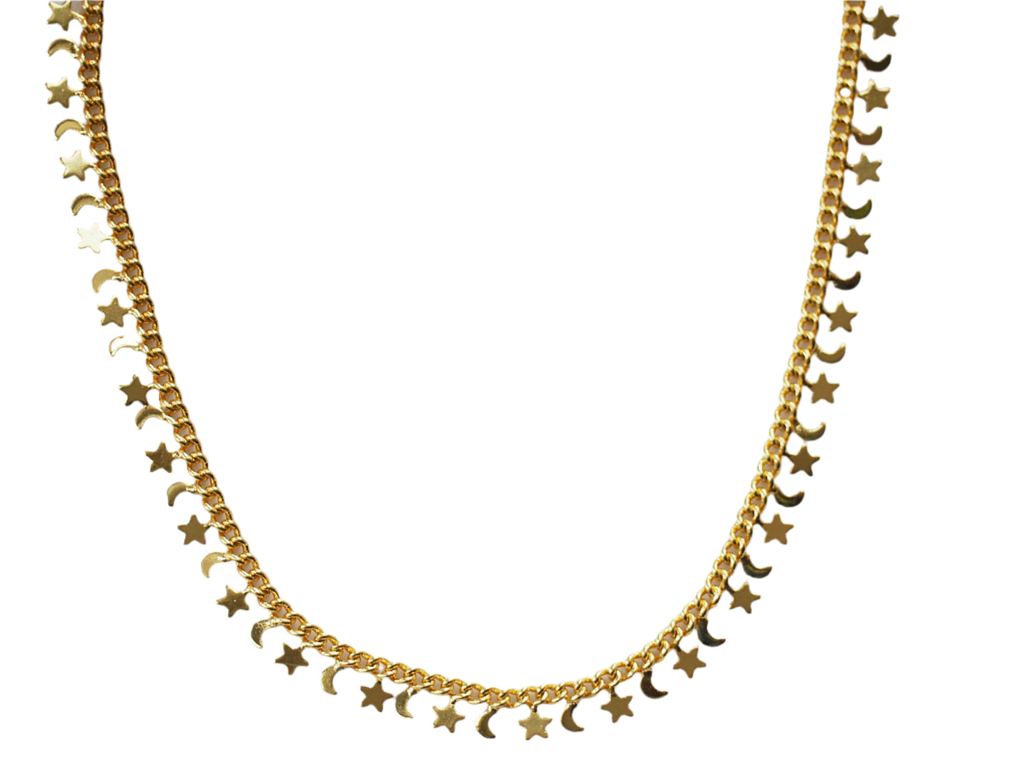 Gold Plated Half Moon & Star Necklace - 18k Chain