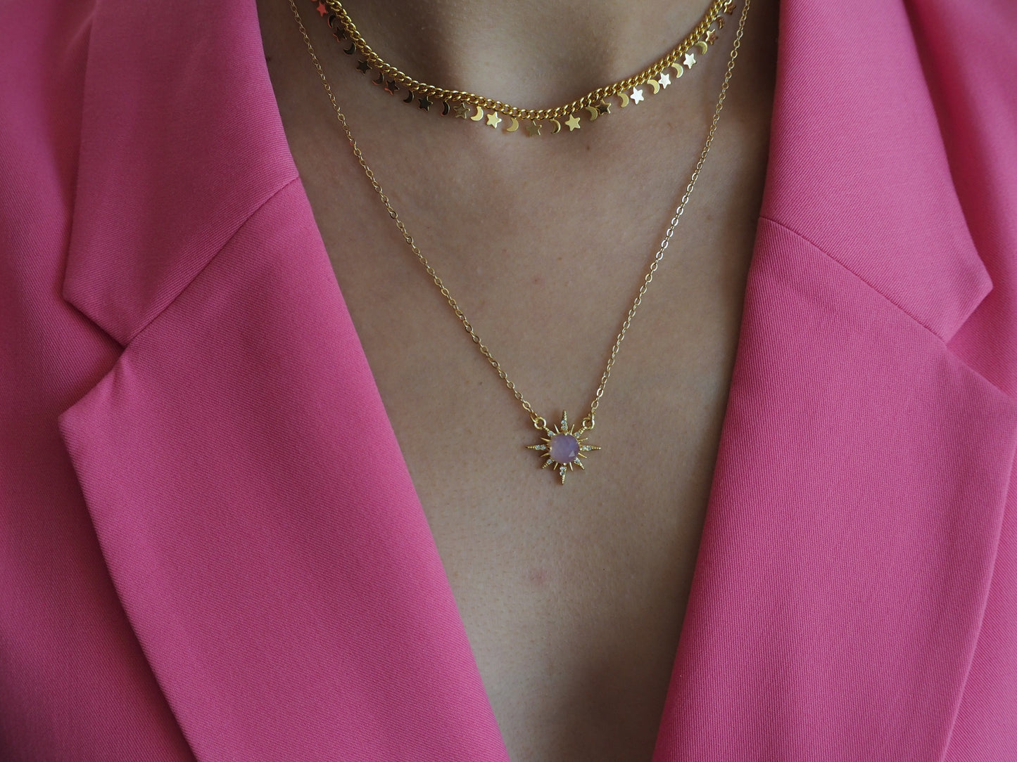 Gold Plated Half Moon & Star Necklace - 18k Chain