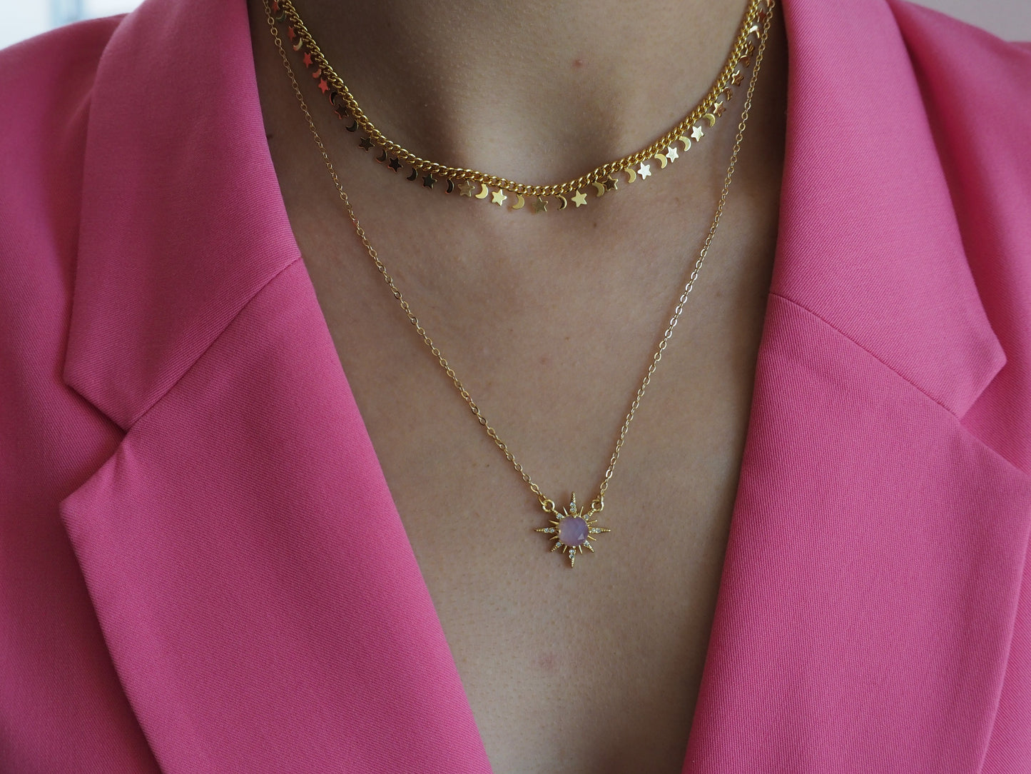 Gold Plated Half Moon & Star Necklace - 18k Chain