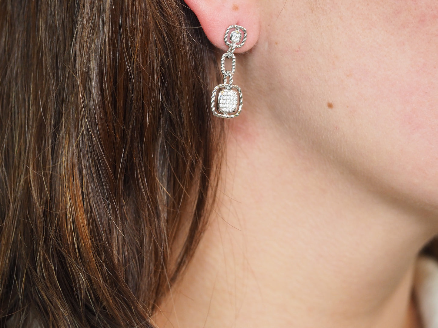 Long Square Earrings with Zirconia - Sterling Silver 925