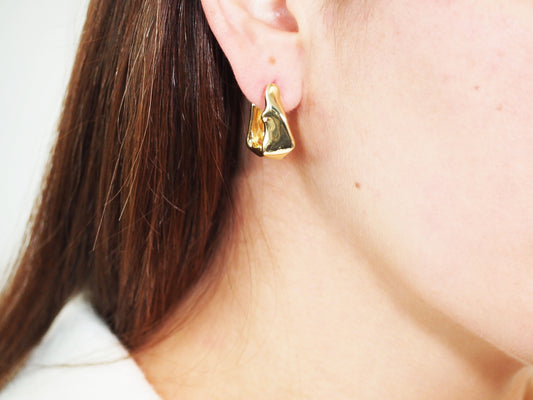Hoops Chunky Square Shape Earrings - Gold Plated 18k