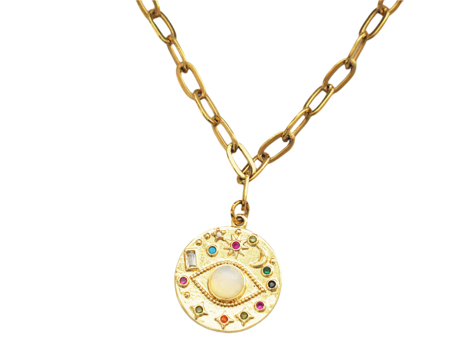 Cosmic Evil Eye Necklace 18k Gold Plated with Stones