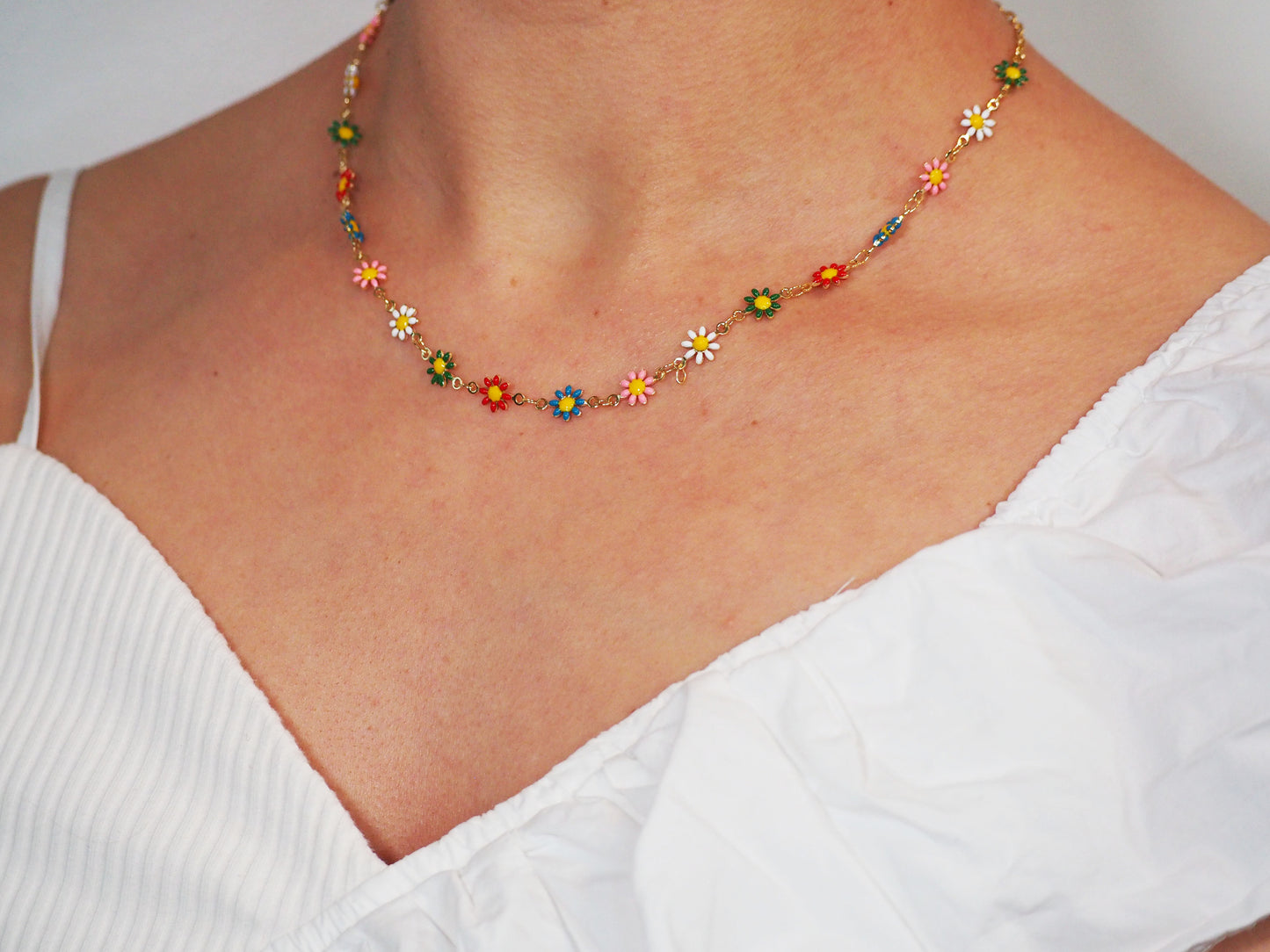 Flowers of Colors Necklace – 18K Gold-Plated Chain