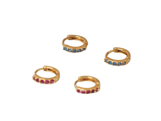 Huggies Mini Multi-Color Zircon Earrings - Gold Plated 18k