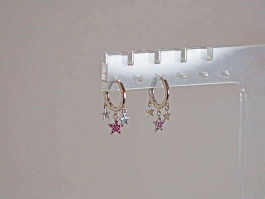 Earrings Stars with pink zircons