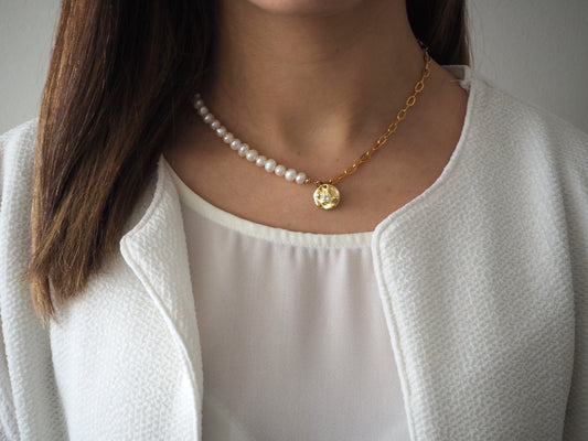 Sun Pearl & Gold Hybrid Necklace Gold