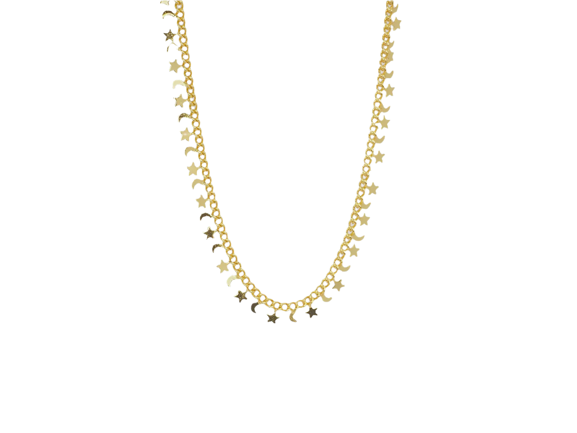 Gold Plated Half Moon & Star Necklace - 18k Chain
