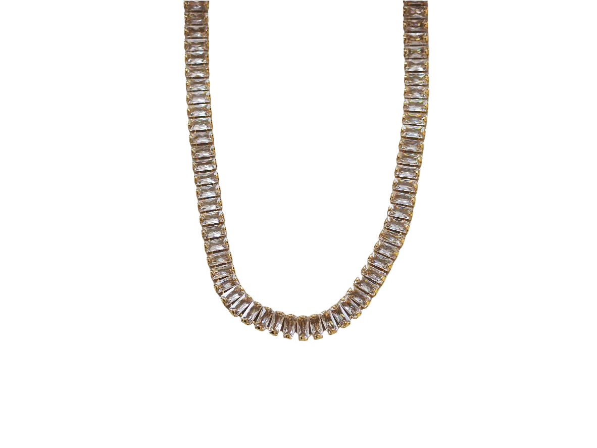 White Zircon Necklace Gold Plated 18k