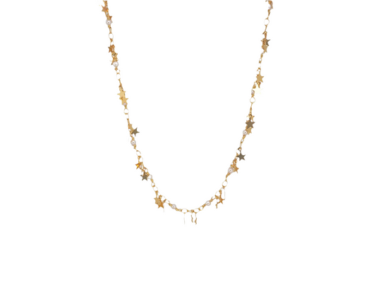 Gold Plated 18k Star Necklace with Triple Star & Natural Pearls