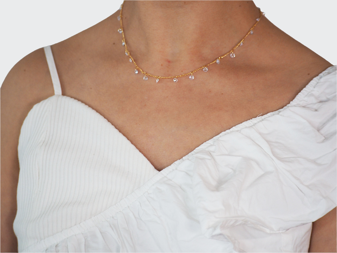 White Crystal Necklace 18k Gold Plated