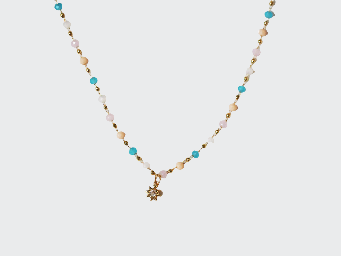 Crystal Soft Color Necklace with Star Pendant and Zirconia