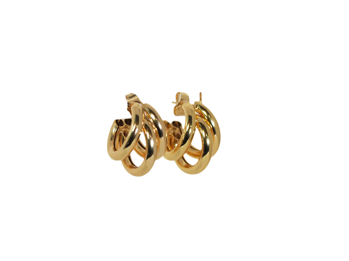 Medium Triple Rings Hoops-18K Gold Plated