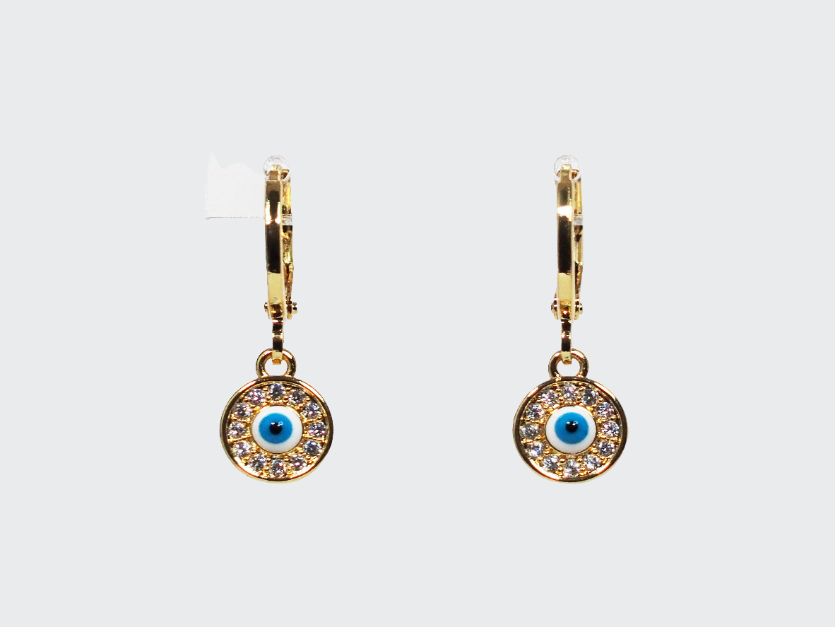 18k Gold Plated Circle Blue Evil Eye Huggies