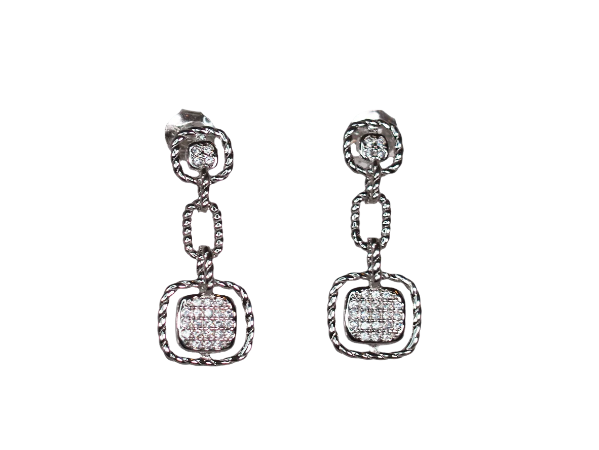 Long Square Earrings with Zirconia - Sterling Silver 925
