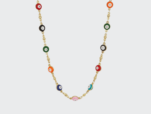 18K Gold-Plated Evil Eye Necklace with Multi-Color