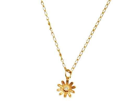 Gold Flower Necklace with Zircon Gold Plated 18k