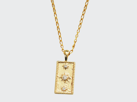 18K Gold-Plated Rectangle Pendant Necklace with Zircons