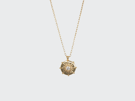 Round Sun Pendant Gold Plated 18k Necklace with zircon