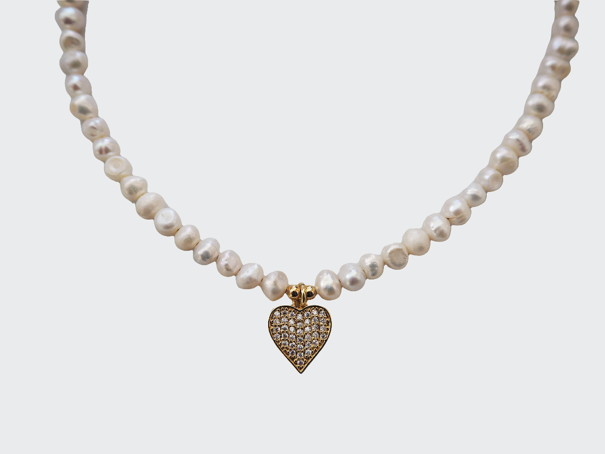 Freshwater Pearl Necklace with Heart-Pendant