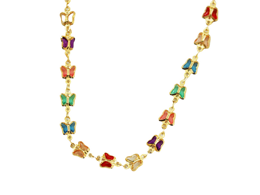 Gold Plated 18k Multi-Colors Butterflies Necklace