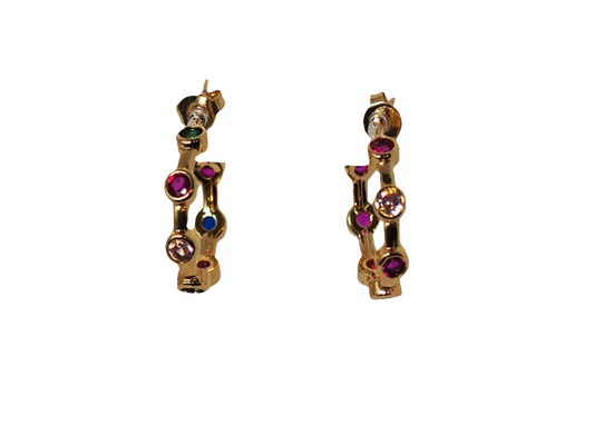 Earrings Circle of Zirconia - Multi-color Gold Plated 18K