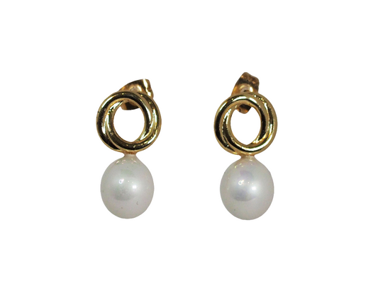 18k Gold Plated Elegant Drop Earrings with Circle & Pearl