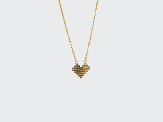 Heart Pixels Pendant Gold Plated Necklace