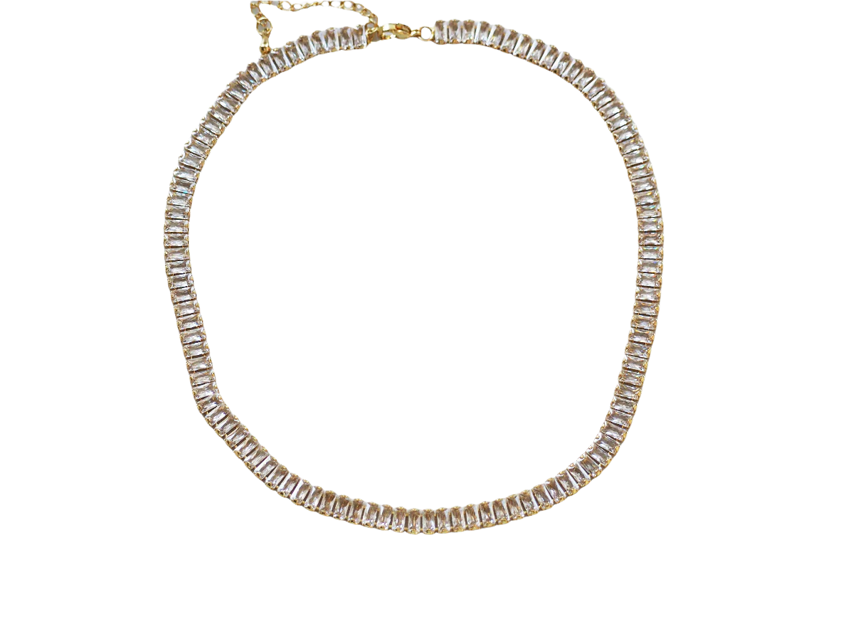 White Zircon Necklace Gold Plated 18k